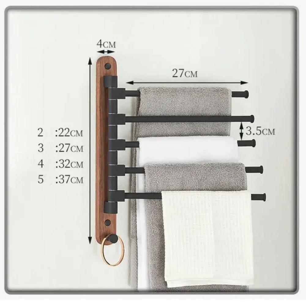Walnut Swivel Towel Bars Hanger, Bathrobe Towel Rack Holder, Wall Mounted, Rotatable Bathroom Accessories