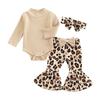 3 Pcs/Set Children Top Pants Headband Suit for 0-24 Months Floral Printing Flared
