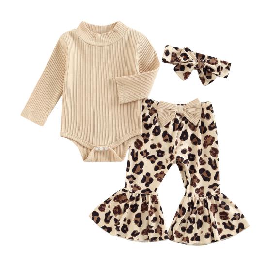 3 Pcs/Set Children Top Pants Headband Suit for 0-24 Months Floral Printing Flared