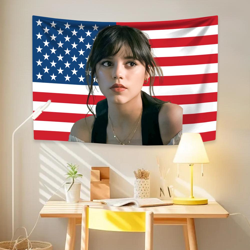 

Jenna Ortegas Tapestry Famous Actor American Flag Prints Home Decor Aesthetics Wall Hanging Bedroom Dorm Background Fans Gift 29x37in