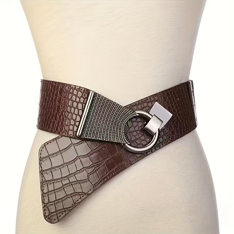 Women's European & American Alligator Grain Irregular Gold Elastic Belt Waistband