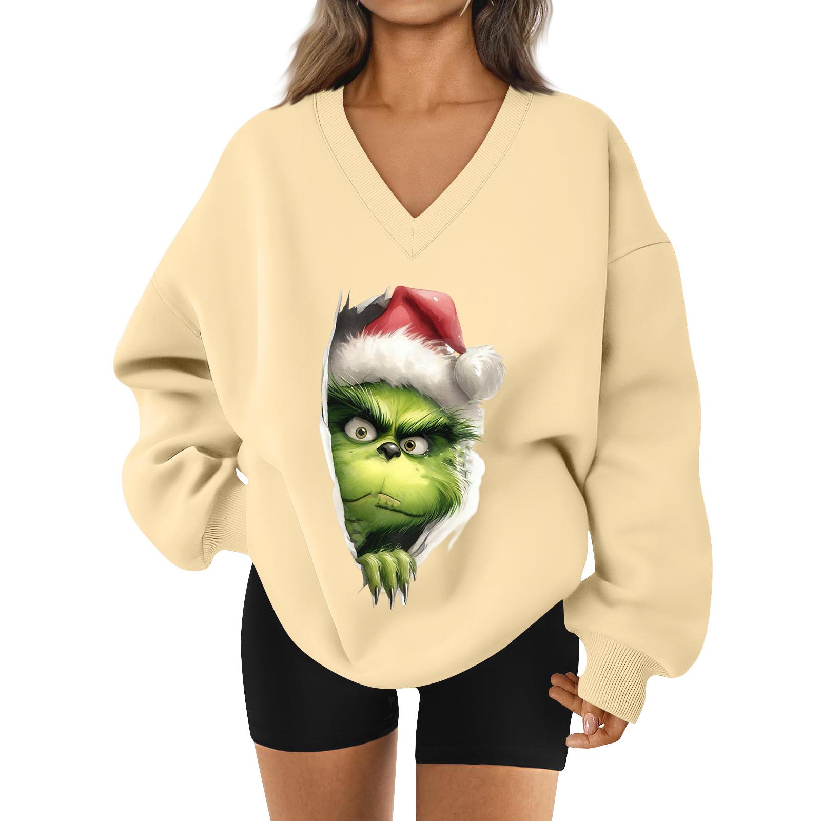 

Women s Loose And Comfortable Letter V-neck Sportswear Long-sleeved Sweatshirt Daily Matching Clothes L бежевий