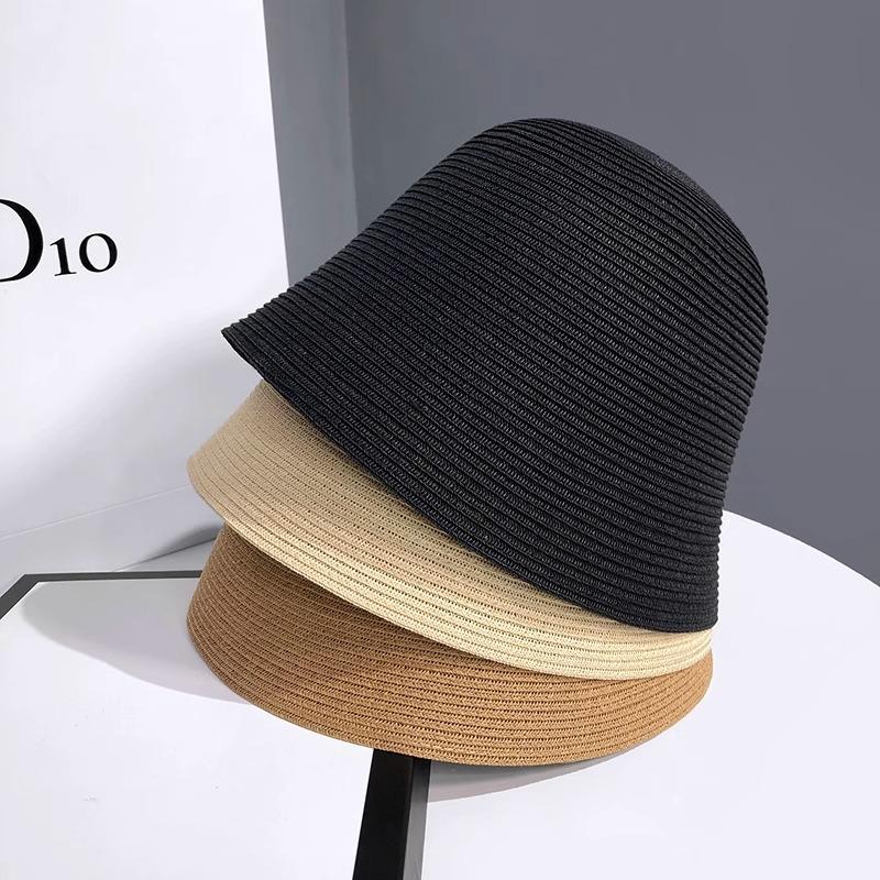 Straw breathable bucket hat Female Korean straw hat Versatile bucket hat Sunscreen sun hat Bell simple hat