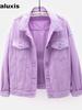 Giacca di Jeans Colorata Nuova Primavera/Autunno Taglie Forti Donna Stile Coreano Bianco Manica Lunga BF Cappotto Top Viola