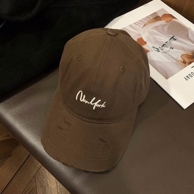 Distressed Perforated Duckbill Cap Cotton Baseball Cap Embroidery Adjustable Deep Fit Baseball Cap For Big Head Daily Hiking