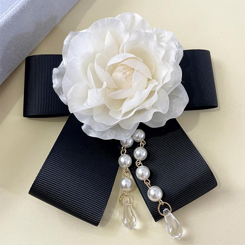 Handmade Camellia Flower Brooch Pearl Tassel Bow Tie Corsage Collar Pins Jewelry Badge Accessories