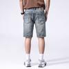 New Summer Scraped Denim Shorts Slim Straight Mid-leg Pants American Ripped Five-point Pants