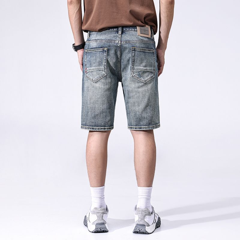 New Summer Scraped Denim Shorts Slim Straight Mid-leg Pants American Ripped Five-point Pants