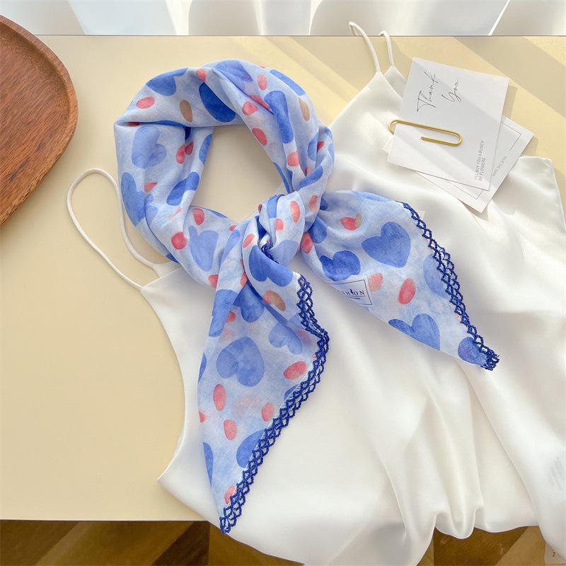 Women's Retro Floral Silk Cotton Scarf: Black Rice Square, Hair Band, Neck Warmer, Headscarf - Spring/Summer.