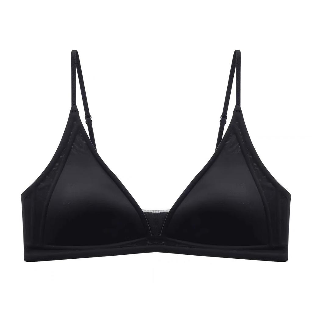 Sexy Underwear Women's Small Breasts French Deep V Satin Premium Feeling Thin Shoulder Straps Thin Seamless Triangular Cup Gathering Bra