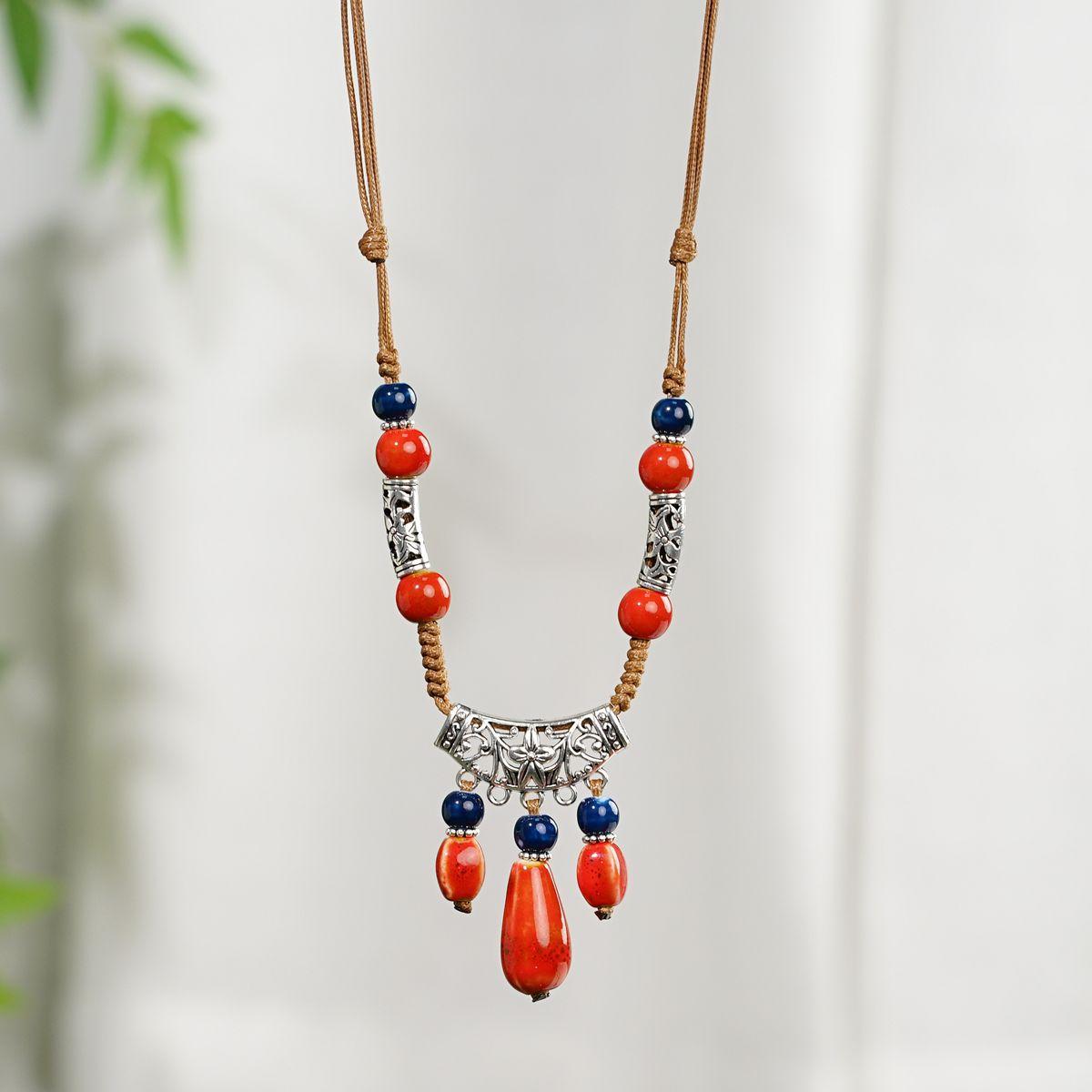 Керамическое Ожерелье Этнический Стиль Экзотический Стиль Керамический Подвеска в Форме Капли Воды Древний Стиль Тибетское Ожерелье