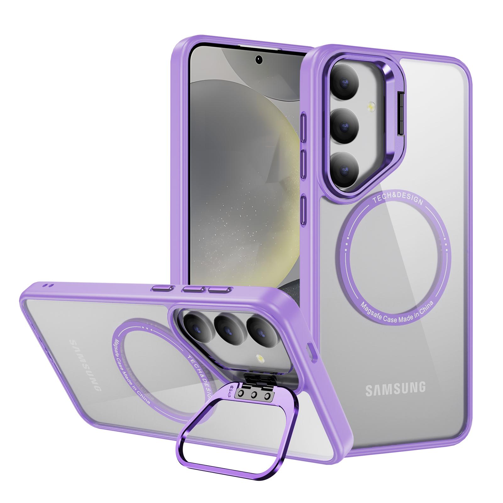 

Чехол для Samsung Galaxy S25 с подставкой, прозрачная задняя крышка телефона, совместимая с MagSafe Light Purple