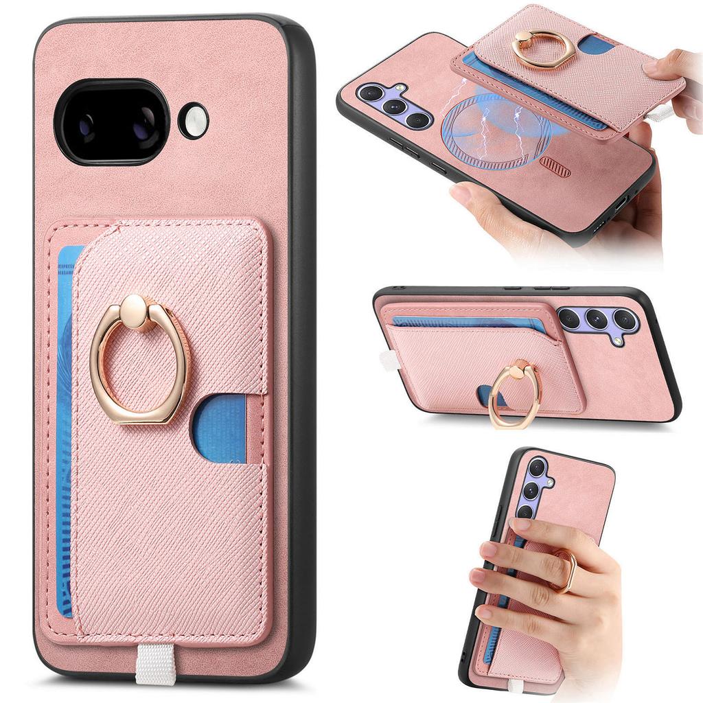 For Google Pixel 9a Case Ring Kickstand Leather + TPU + PC Phone Cover Detachable Card Holder