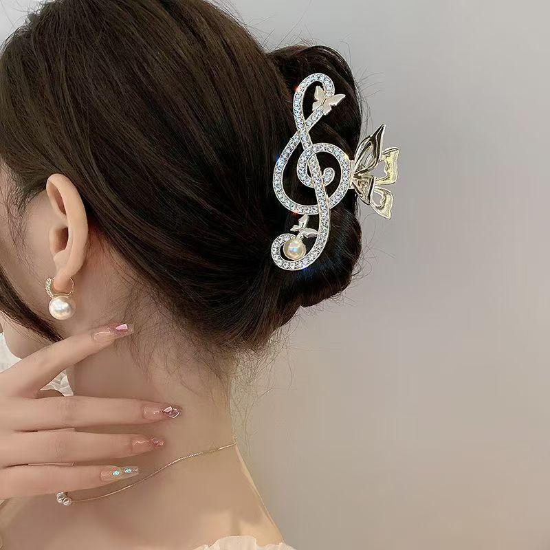 Luxury Red Rhinestone Musical Note Hair Claw for Voluminous Updos