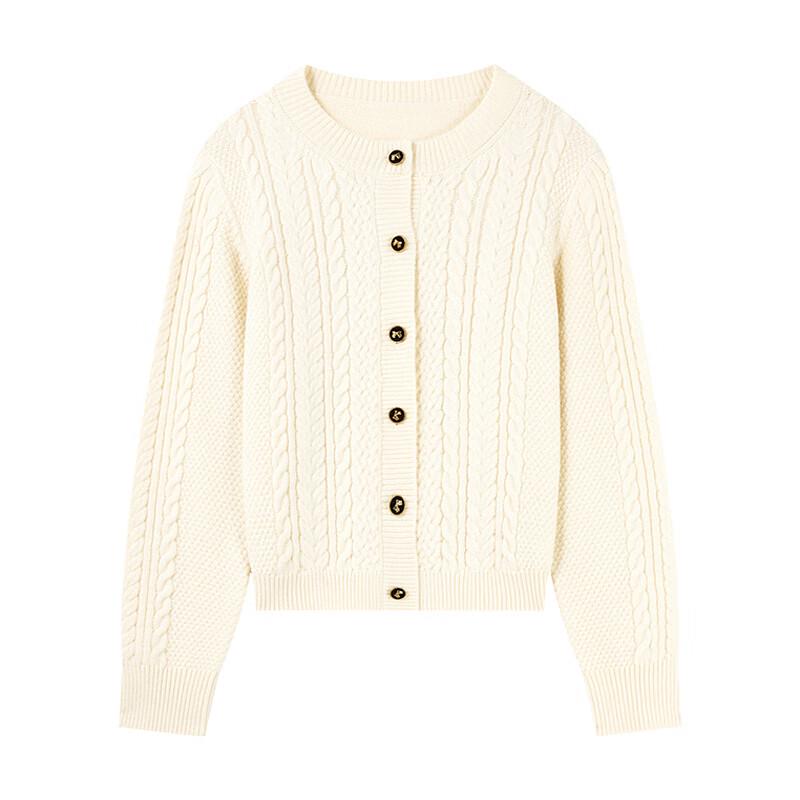 Qiusbuiyiren Women's Round Neck Cable Knit Cardigan
