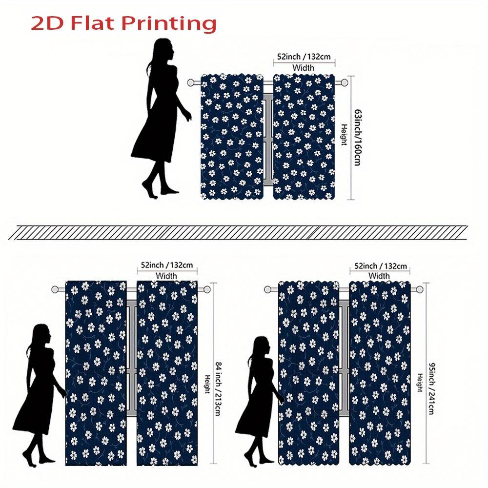 Set Of 2 Flat Printed Curtains Dark Blue Small White Flowers Pattern Polyester Fabric Home Decor Style Made