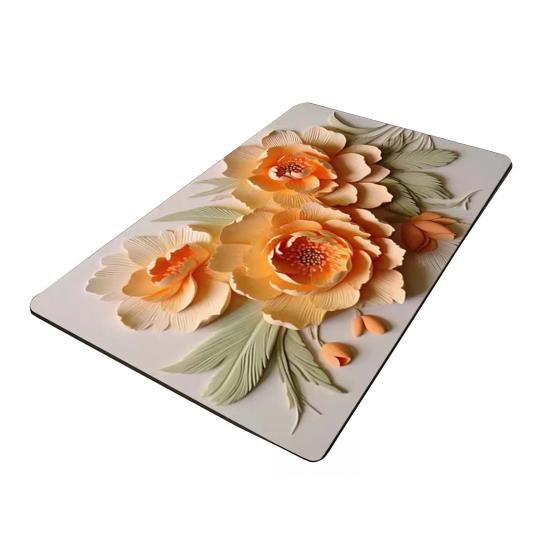 3D Floral Bath Mat Diatomaceous Earth Absorbent Floor Mat Anti Slip Realistic Oil Painting Flowers Bathroom Rug for Home Entrance Shower Kitchen