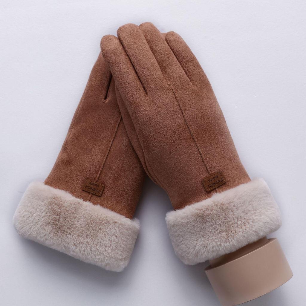 Women's Winter Warm Gloves Suede Gloves Winter Outdoor Cycling Touch Screen Padded Thickening Gloves
