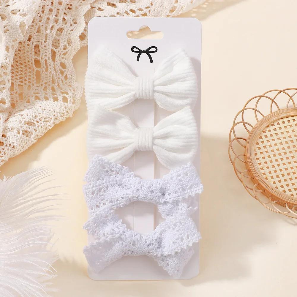 4PCS/Set Solid Color Lace Hair Bows Clips for Girls Lovely Handmade Bowknot Barrettes Hairpins Headwear Kids Hair Accessories