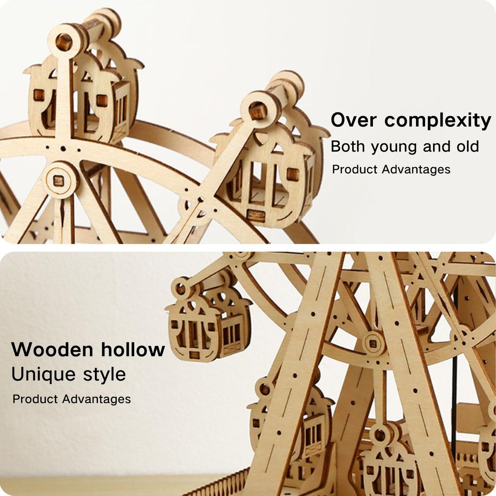 3D Ferris Wheel Puzzles Creative DIY Wooden Puzzle Ferris Wheel Crafts Music Wooden Ferris Wheel Model for Home Decorative Gifts