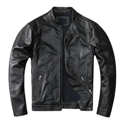 Chinesische Größe Frühling natürliches echtes Leder für Mann Motorrad schlanke männliche Mantel Herren Schaffell Biker Mode Kleidung