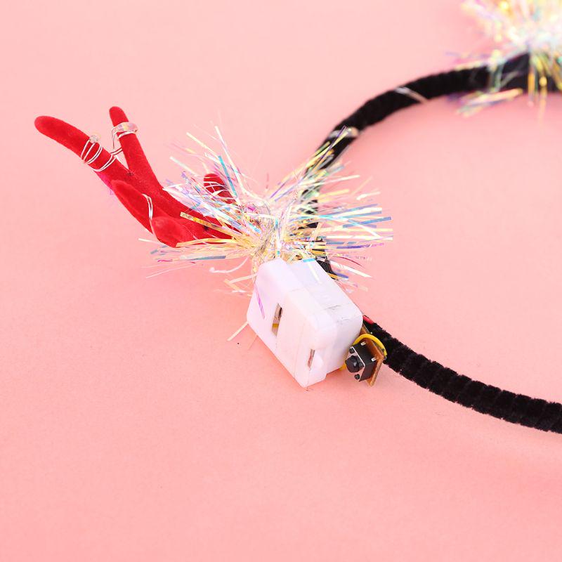 Christmas Headband Flashing LED Light Up Antler Tinsel Hair Hoop Halloween Holiday Headwear