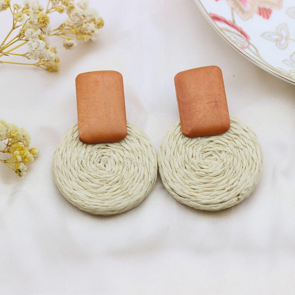 Böhmische Rattan-Web-Hängeohrringe: Raffia Strandaccessoires im europäischen und amerikanischen Stil für Sommerurlaube