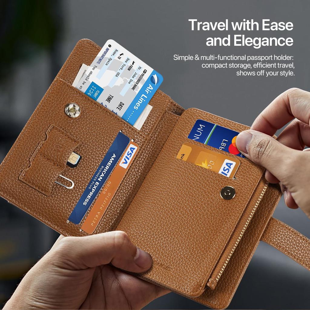 OWLGuardian Paszport Duży Składany Slim RFID AirTag Przechowywanie Paszportu Zapinana na Zamek Kieszeń na Monety Odpinana Regulowana Szyja Idealny na Zagraniczne Podróże Służbowe i