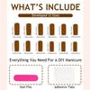 Coffin Press On Nails Long Square Fake Nails French Tip Glue On Nail with Gold Designs Reusable False Acrylic Nails Full Cover Stick On Nail for Women