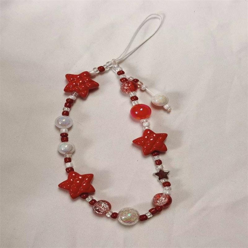 Elegant PVC Star Beaded Keychain Pendant Mobile Phone Chain Strap Fashion Cellphone Rope Women Telephone Lanyard Jewelry