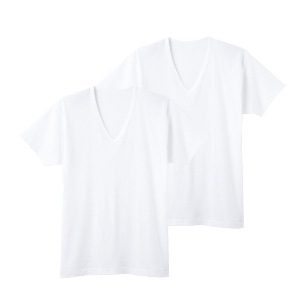 

Внутренний Короткий Прохладный Комплект из M [Gunze] Топы, Рукав, V-образный вырез, Фрезеровка, 2, Мужской, Белый, белый