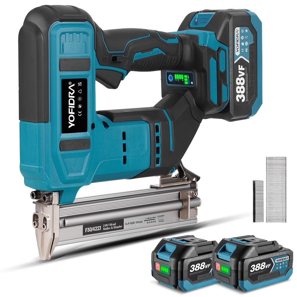 Yofidra Chiodatrice elettrica senza spazzole 30mm 2in1 Chiodatrice/Graffettatrice a batteria Chiodatrice per carpenteria Tacker Strumento per batteria Makita 18V Spilli