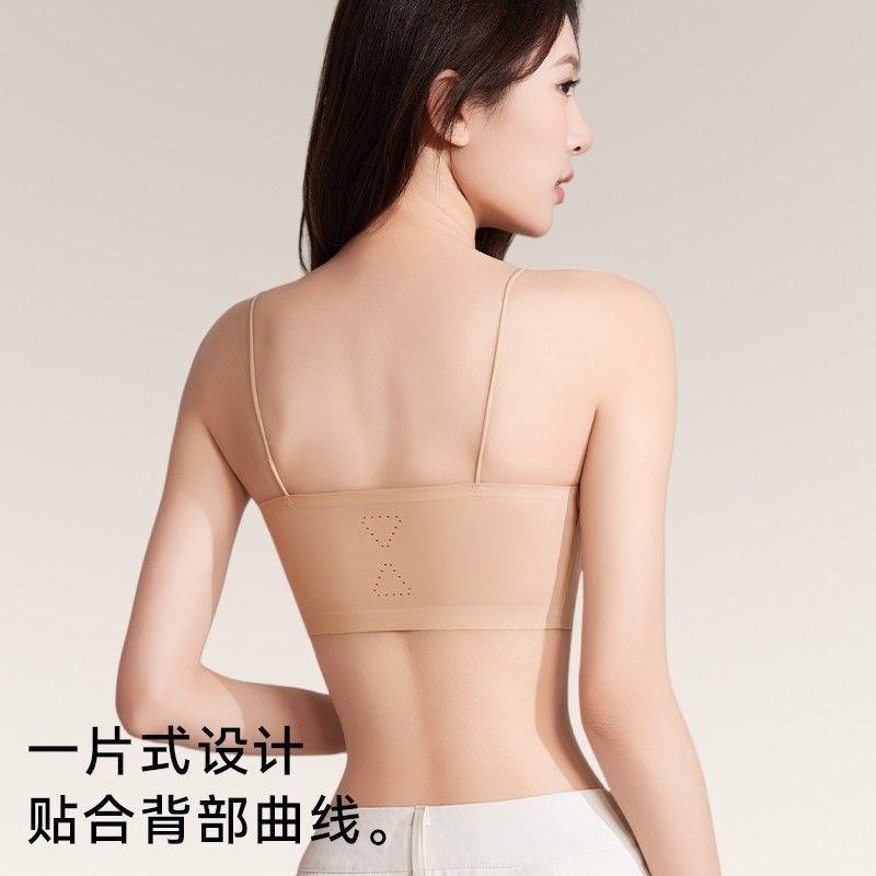 Traceless fixed integrated cup underwear women's thin shoulder straps invisible gathering anti-sagging breathable no steel ring tube top bra