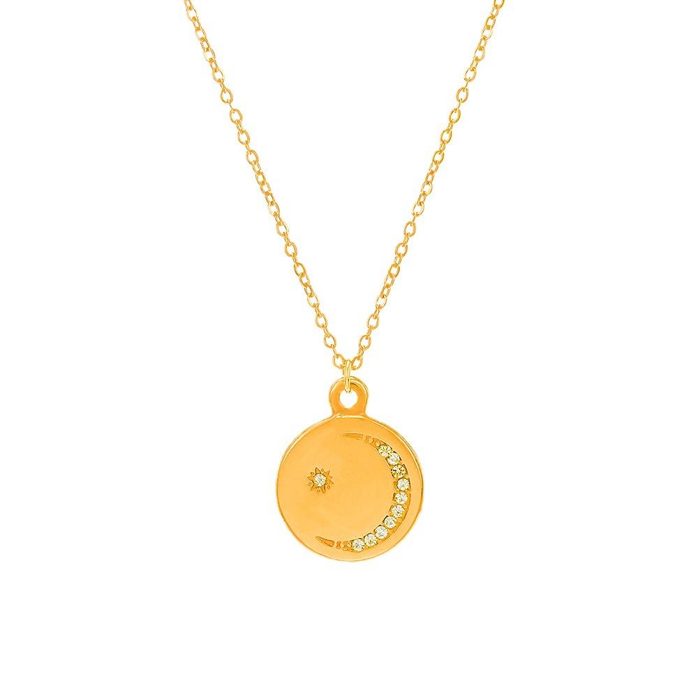 European and American fashion 11K gold round smiley face with diamonds titanium steel necklace INS wind niche versatile stainless steel necklace women