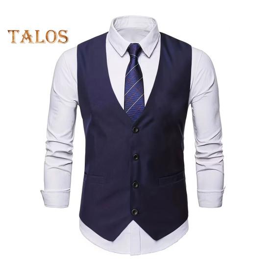 Pánská obleková vesta s výstřihem do V bez rukávů Jednořadý kabátek s kapsami Jednobarevný Slim Fit Formální styl Business vesta