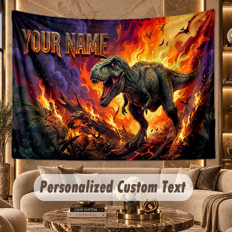 Dinosaur (644) Theme Personalized Tapestry Custom Name Text Wall Hanging Tapestry Home Background Decoration