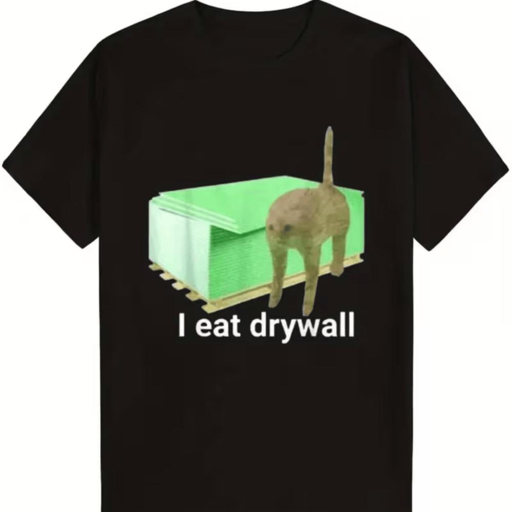 

Men S Casual Short Sleeve T-Shirt Summer Breathable Lightweight Slight Stretch Trendy I Eat Drywall Print 5XL різнокольоровий