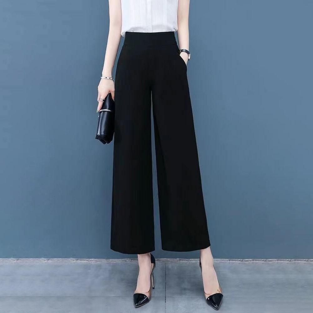 Summer High-Waist Loose Thin Straight Leg Slimming 9/10 Length Chiffon Wide-Leg Pants for Women with Drooping Sense