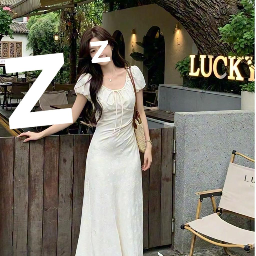Summer waist temperament design senior sense gentle long dress French coffee break elegant jacquard short sleeve dress female tide