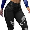 Pantaloni in Finto Denim Colore Unico Super Elastici Autunno Inverno Graffiati Colore Puro per Yoga