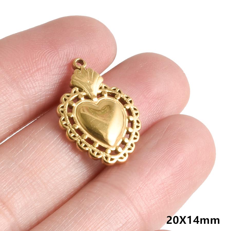 5pcs/Lot Gold Color PVD Stainless Steel Sacred Heart Pendants For Jewelry Making Supplies Sun Love Charm DIY Necklace Bracelets