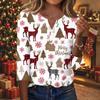 Women's Fashion Casual Christmas Print V-Neck Button Three-Quarter Sleeve T-Shirt Blouse