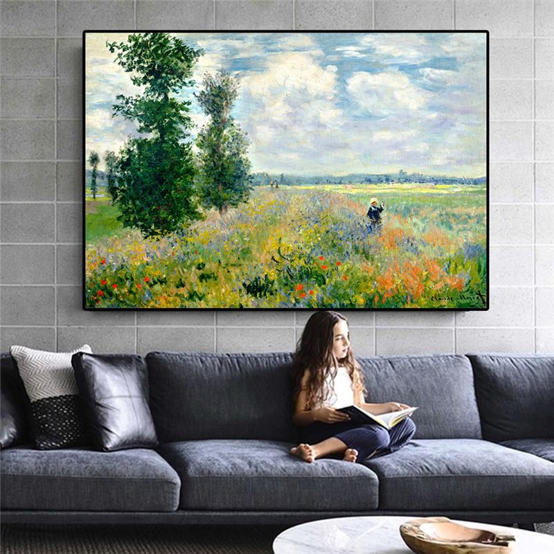 Drucken Sie Claude Monet Mohnblumen in Argenteui, Landschaftsölgemälde auf Leinwand, Cuadros-Poster, Drucke, Wandkunst, Bilder für Wohnzimmer