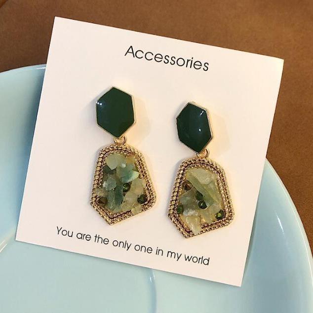 Morandi Französische Leichte Luxus Naturstein Ohrringe Hof Vintage Smaragd Ohrringe Ohrringe Anhänger Schmuck