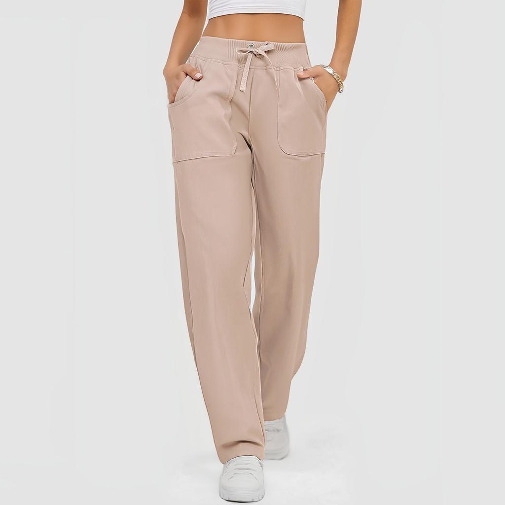 Women's Loose High Waist Solid Color Straight Pocket Casual Sweatpants