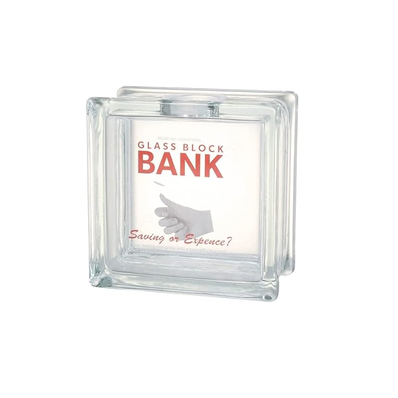 Dulton Glass Block Bank Square - Transparent Coin Bank, Height 145mm, Width 145mm, Depth 80mm (H20-0192SQ)