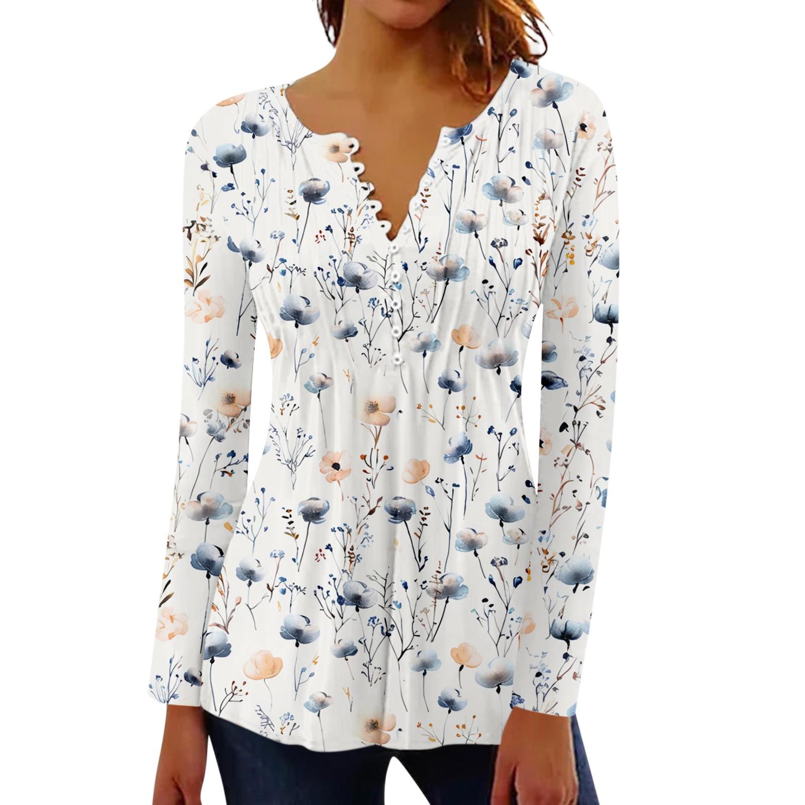 

Women s Pleated Button Retro Floral Print Top S хакі