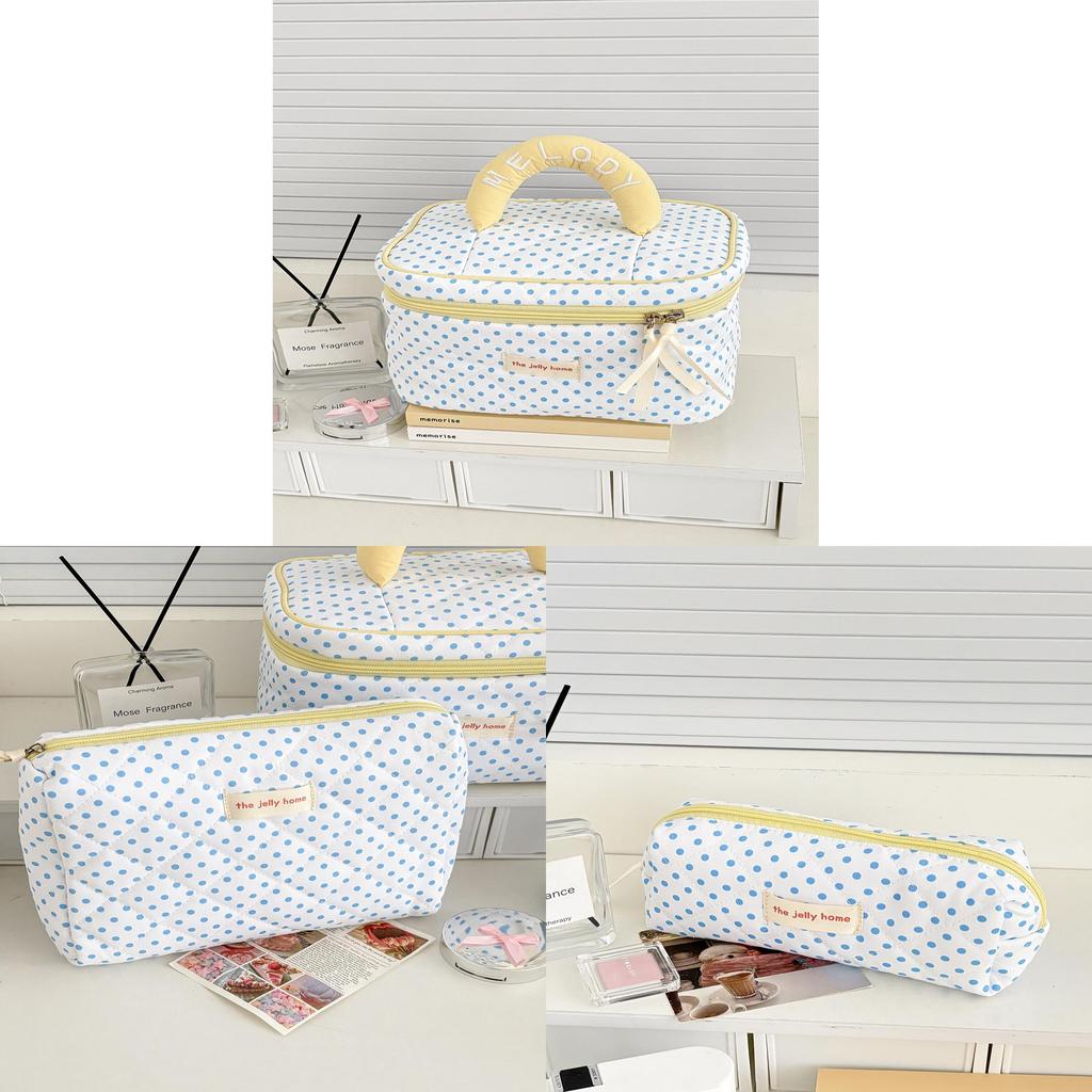 Lemon Polka Dot Cosmetic Bag With Zipper For Daily Use And Large Capacity