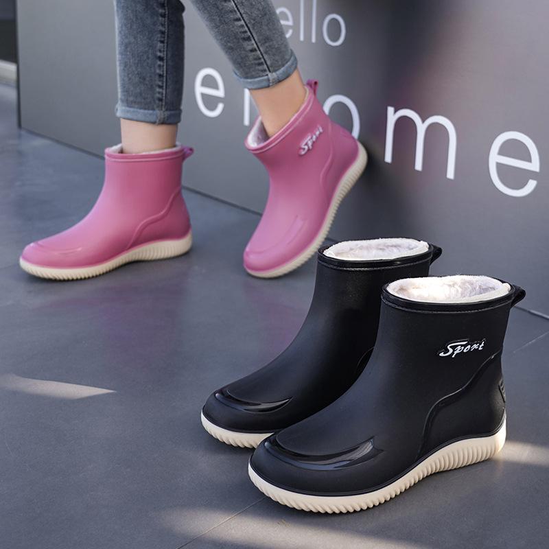 Dámské módní podzimní a zimní protiskluzové vodotěsné boty odolné proti opotřebení s pevnou bavlněnou mezipodešví a silnou podrážkou, holínky do deště