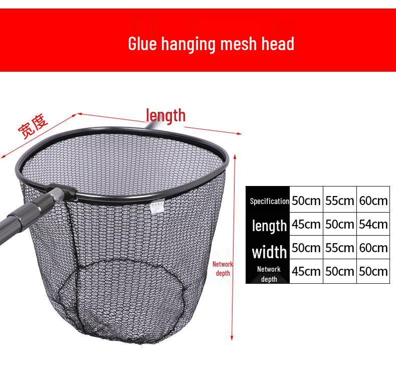 Reinforced Aluminum Alloy Landing Net with Telescopic Handle and Deep Rubber-Coated Net for Large Fish.